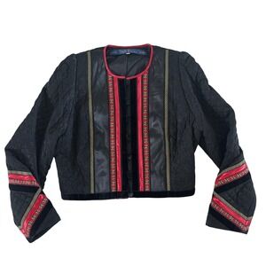VINTAGE Brigitte Hernuss Austria Quilted Jacket Velvet Trim Cropped Black 40 XXS